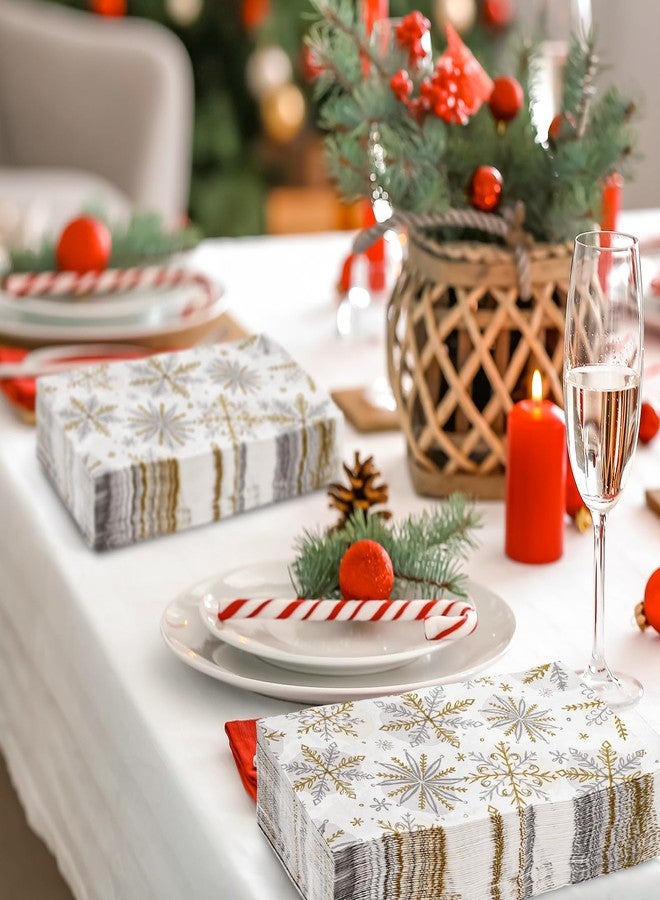 AnyDesign 100 Pcs Christmas Snowflake Guest Napkins Disposable Gold Silver Snowflake Paper Napkins Xmas Dinner Hand Napkin for Christmas Winter Holiday Party Supplies - Image 4